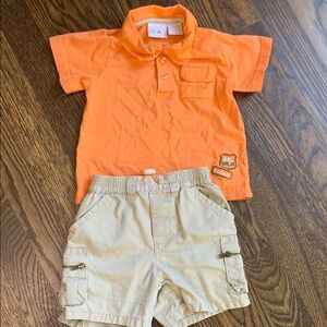 Orange Polo Shirt and Tan Cargo Shorts "Get Wild Safari" Set - 18mo